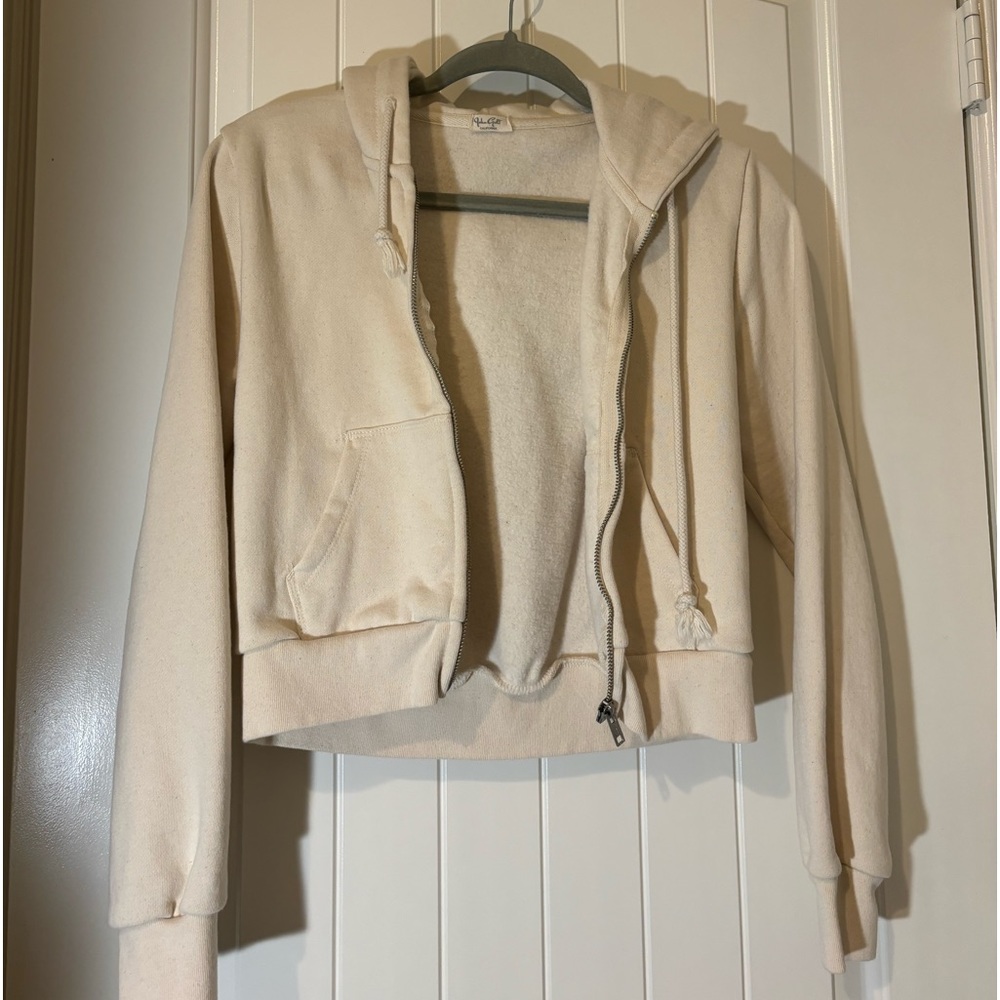 cream john galt cropped hoodie